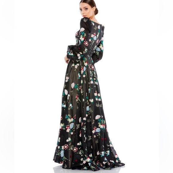 MAC DUGGAL Gown Floral Size 4 Floral Chiffon Cutout Back Open High Neck $600 NWT - Picture 5 of 6